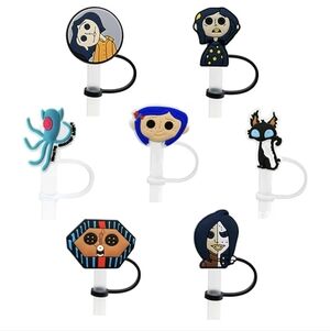 Coraline Themed Reusable Straw Covers 7 Piece 8mm Food Grade Silicone